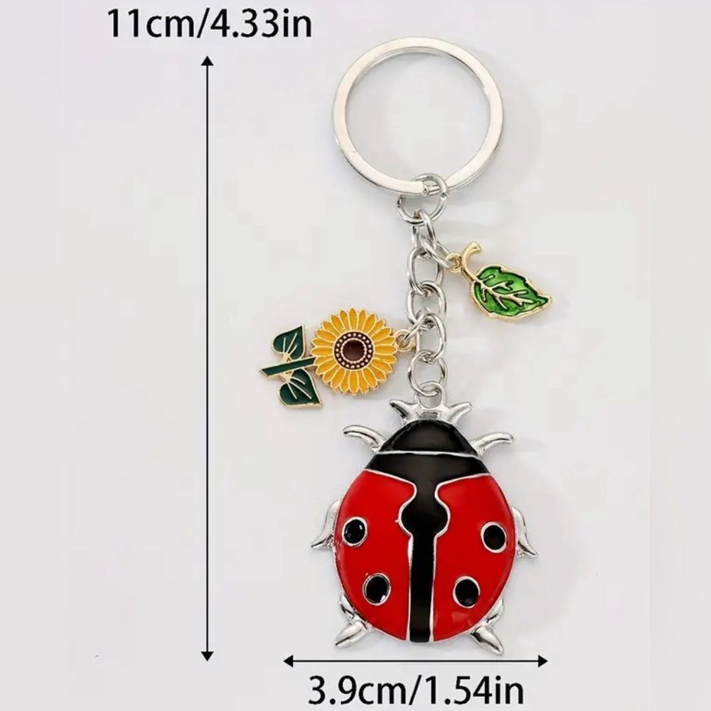 BAG CHARM Large Ladybug Sunflower Keychain NIP - Picture 2 of 3